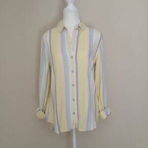 Anthropologie Cloth & Stone Linen Blend Striped Button Down Blouse Size Small